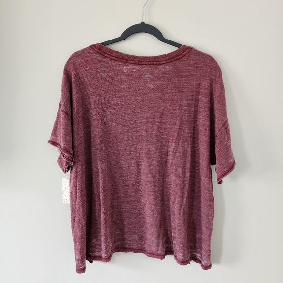 We The Free People Top Womens Medium Jordan Burnout Tee Merlot V‑Neck Oversized - Picture 5 of 6